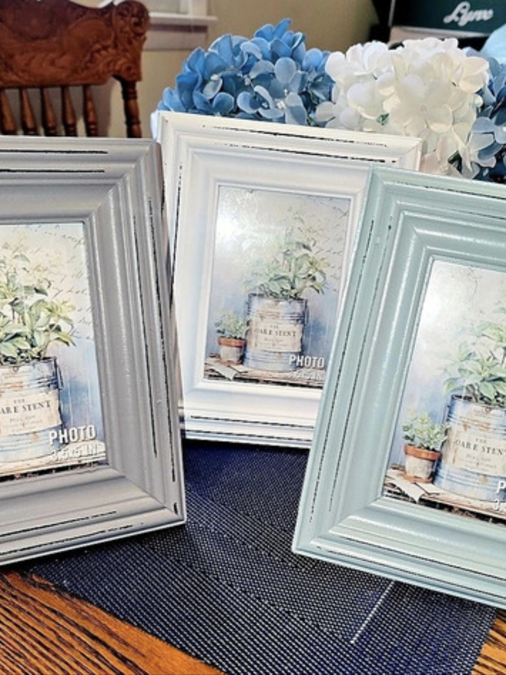 Set of 3 Blue/White/Gray Floral Picture Frames Like New